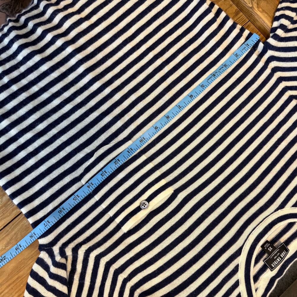 Todd Snyder Premium Cashmere Pocket Tee Sweater Blue and White Stripe Mens XS - Picture 6 of 7